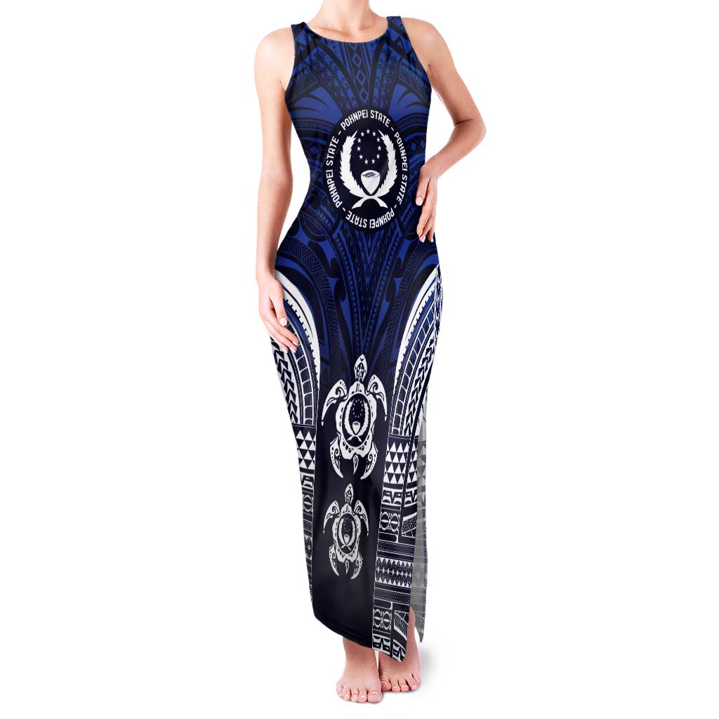 FSM Pohnpei States Tank Maxi Dress Micronesia Six 9 One Polynesian Tribal Pattern LT9 Women Blue - Polynesian Pride
