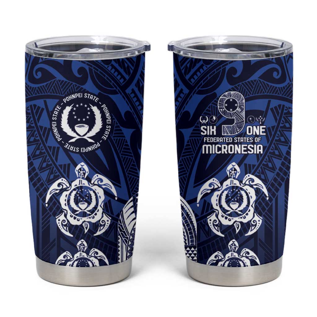 FSM Pohnpei States Tumbler Cup Micronesia Six 9 One Polynesian Tribal Pattern LT9 Blue - Polynesian Pride