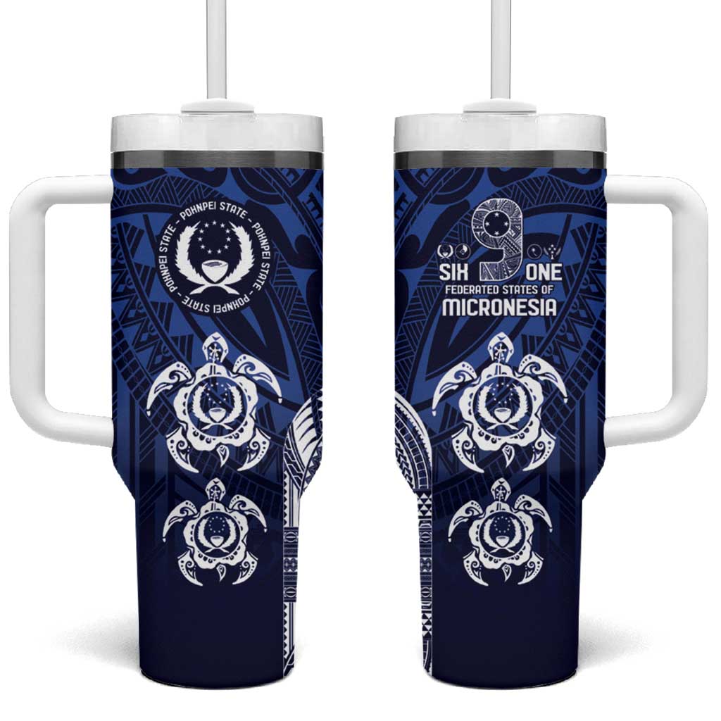 FSM Pohnpei States Tumbler With Handle Micronesia Six 9 One Polynesian Tribal Pattern LT9 One Size: 40 oz Blue - Polynesian Pride
