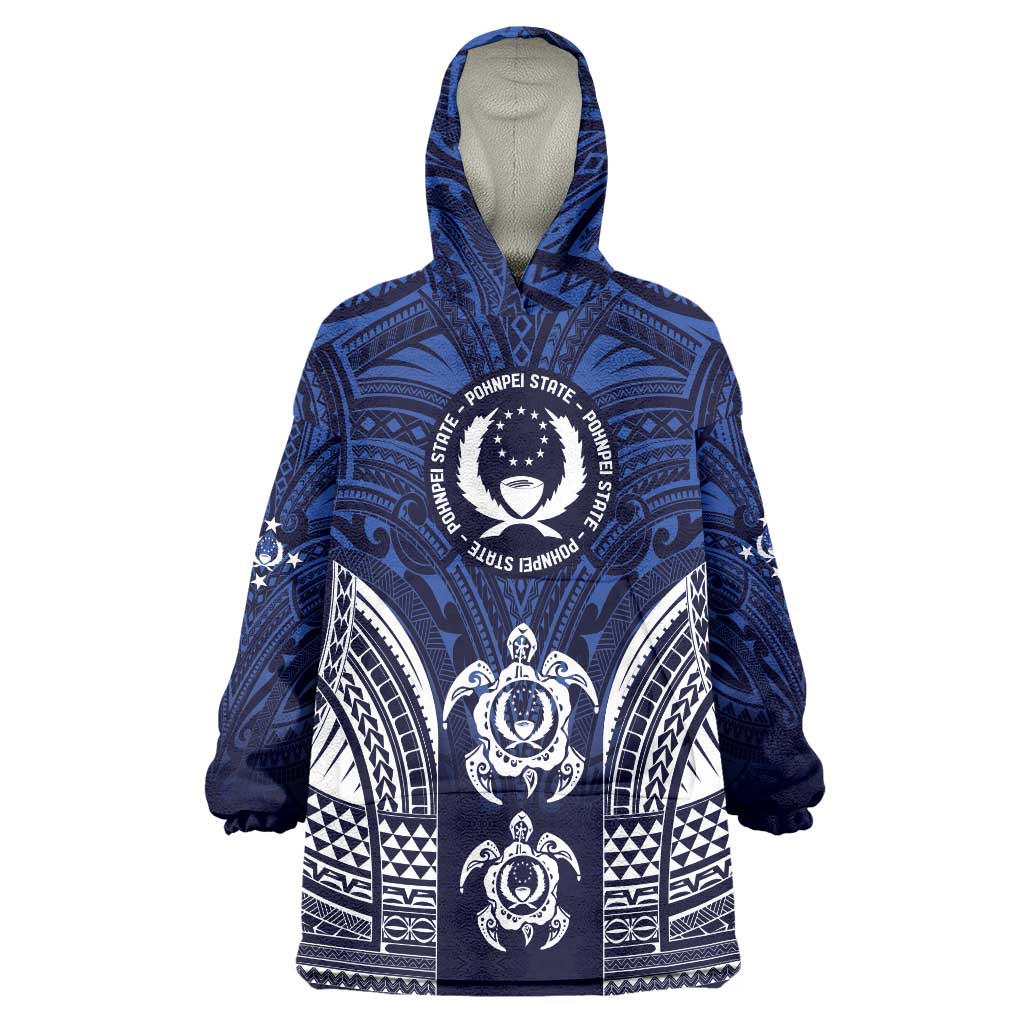 FSM Pohnpei States Wearable Blanket Hoodie Micronesia Six 9 One Polynesian Tribal Pattern LT9 One Size Blue - Polynesian Pride