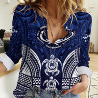 FSM Pohnpei States Women Casual Shirt Micronesia Six 9 One Polynesian Tribal Pattern LT9 Female Blue - Polynesian Pride