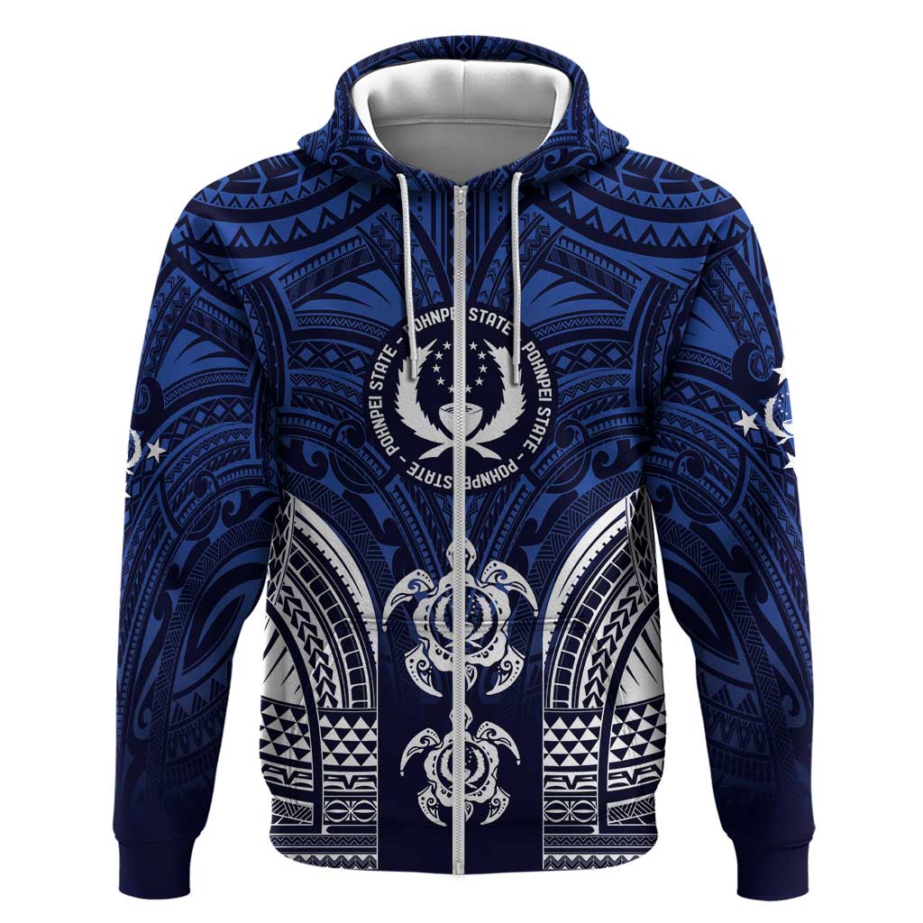 FSM Pohnpei States Zip Hoodie Micronesia Six 9 One Polynesian Tribal Pattern LT9 Zip Hoodie Blue - Polynesian Pride