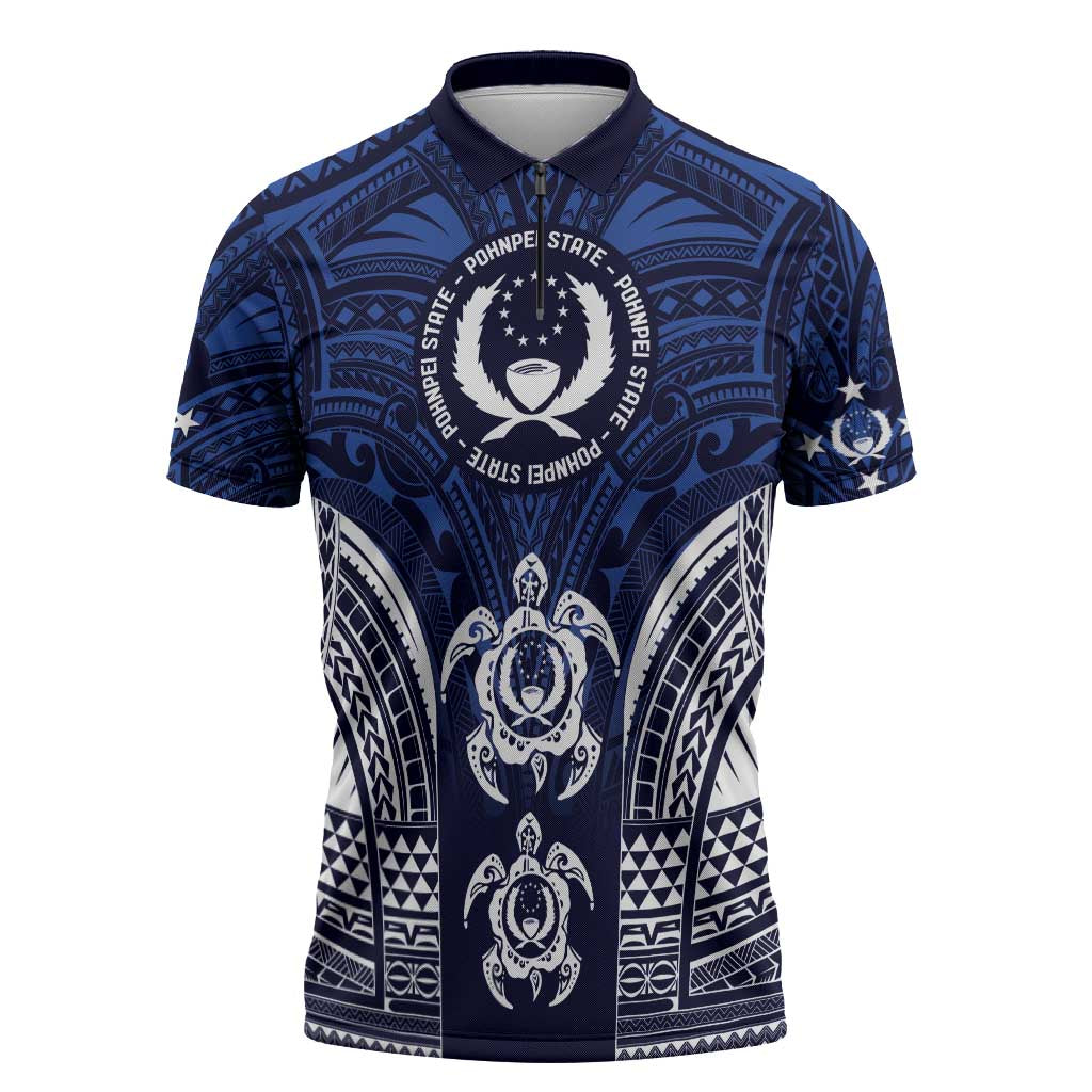 FSM Pohnpei States Zipper Polo Shirt Micronesia Six 9 One Polynesian Tribal Pattern LT9 Blue - Polynesian Pride