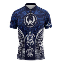 FSM Pohnpei States Zipper Polo Shirt Micronesia Six 9 One Polynesian Tribal Pattern LT9 Blue - Polynesian Pride