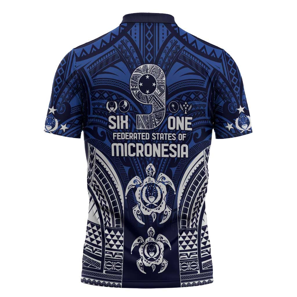 FSM Pohnpei States Zipper Polo Shirt Micronesia Six 9 One Polynesian Tribal Pattern LT9 - Polynesian Pride