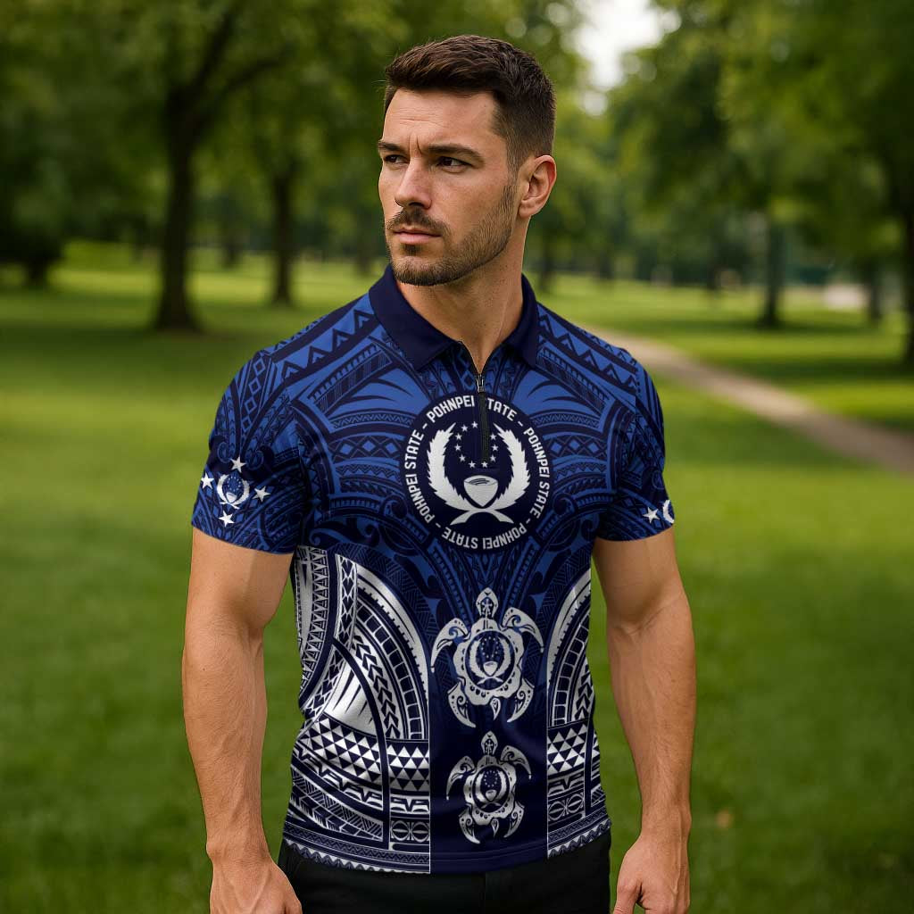 FSM Pohnpei States Zipper Polo Shirt Micronesia Six 9 One Polynesian Tribal Pattern LT9 - Polynesian Pride
