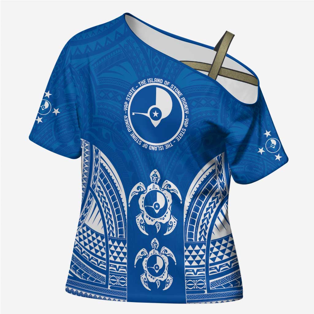 FSM Yap States Cross Shoulder Shirt Micronesia Six 9 One Polynesian Tribal Pattern LT9 Female Blue - Polynesian Pride