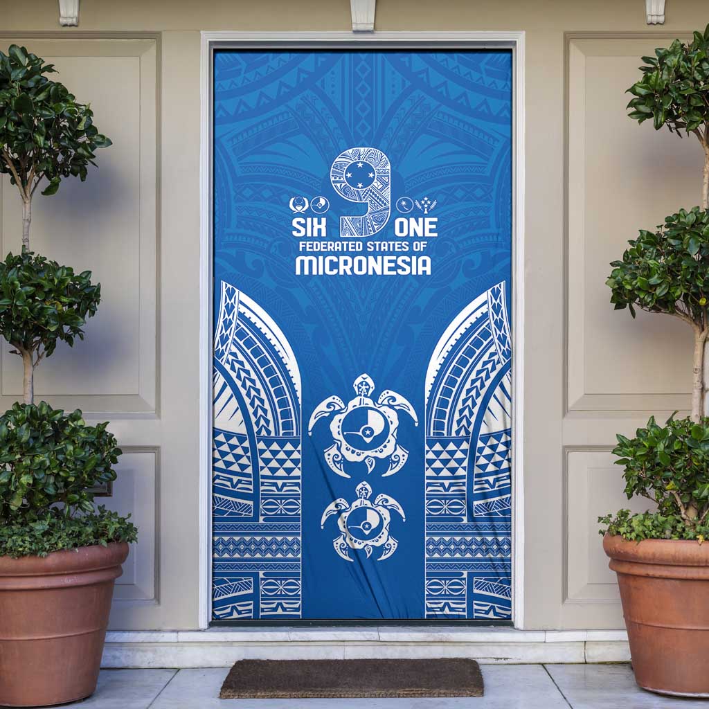 FSM Yap States Door Cover Micronesia Six 9 One Polynesian Tribal Pattern LT9 Blue - Polynesian Pride