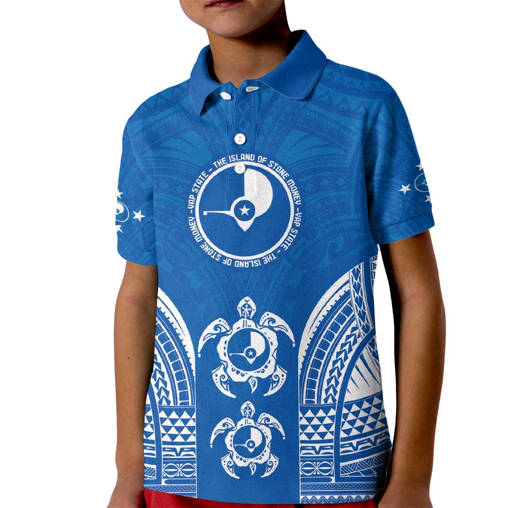 FSM Yap States Kid Polo Shirt Micronesia Six 9 One Polynesian Tribal Pattern LT9 Kid Blue - Polynesian Pride