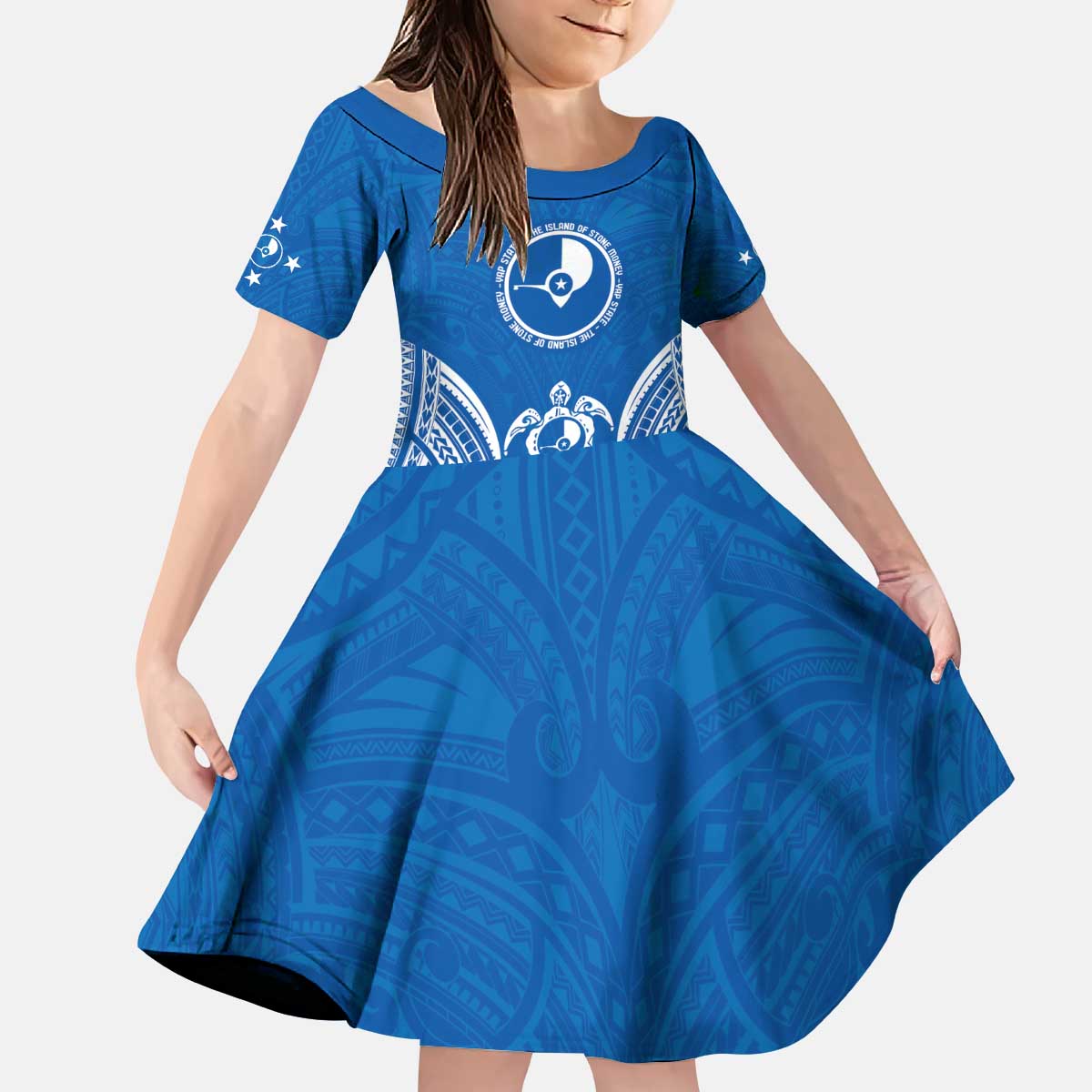 FSM Yap States Kid Short Sleeve Dress Micronesia Six 9 One Polynesian Tribal Pattern LT9 KID Blue - Polynesian Pride