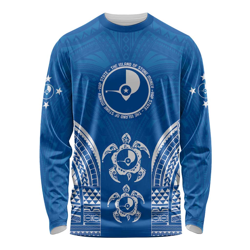 FSM Yap States Long Sleeve Shirt Micronesia Six 9 One Polynesian Tribal Pattern LT9 Unisex Blue - Polynesian Pride