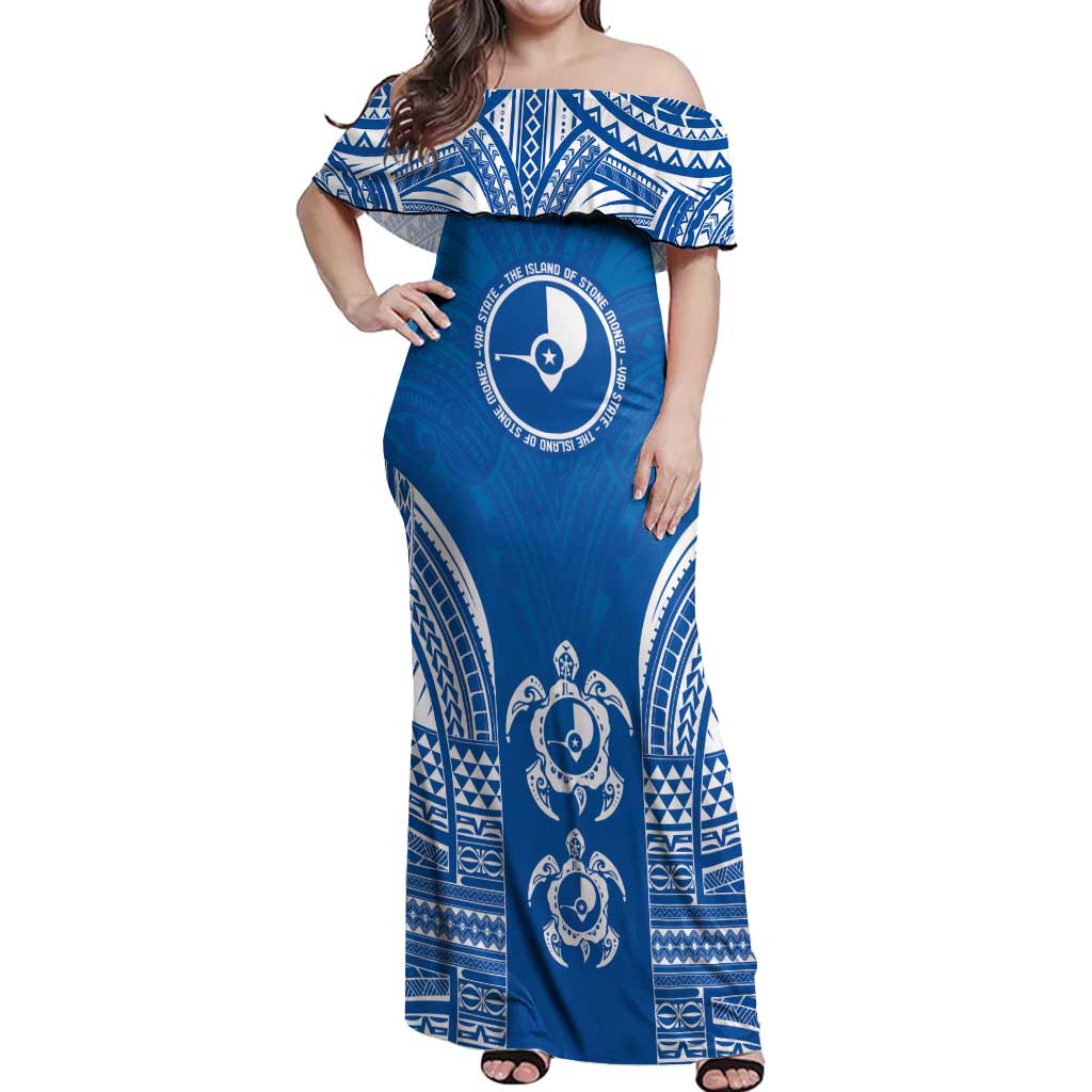 FSM Yap States Off Shoulder Maxi Dress Micronesia Six 9 One Polynesian Tribal Pattern LT9 Women Blue - Polynesian Pride