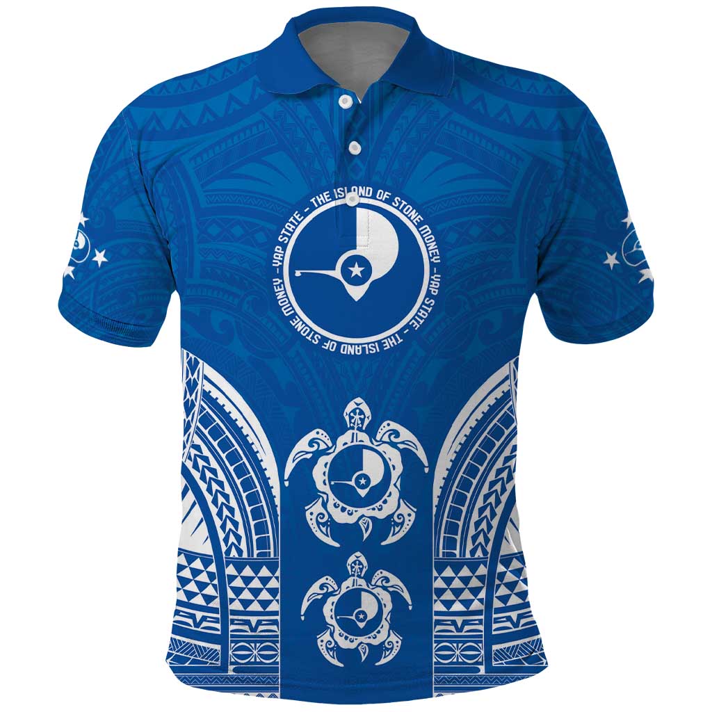 FSM Yap States Polo Shirt Micronesia Six 9 One Polynesian Tribal Pattern LT9 Blue - Polynesian Pride