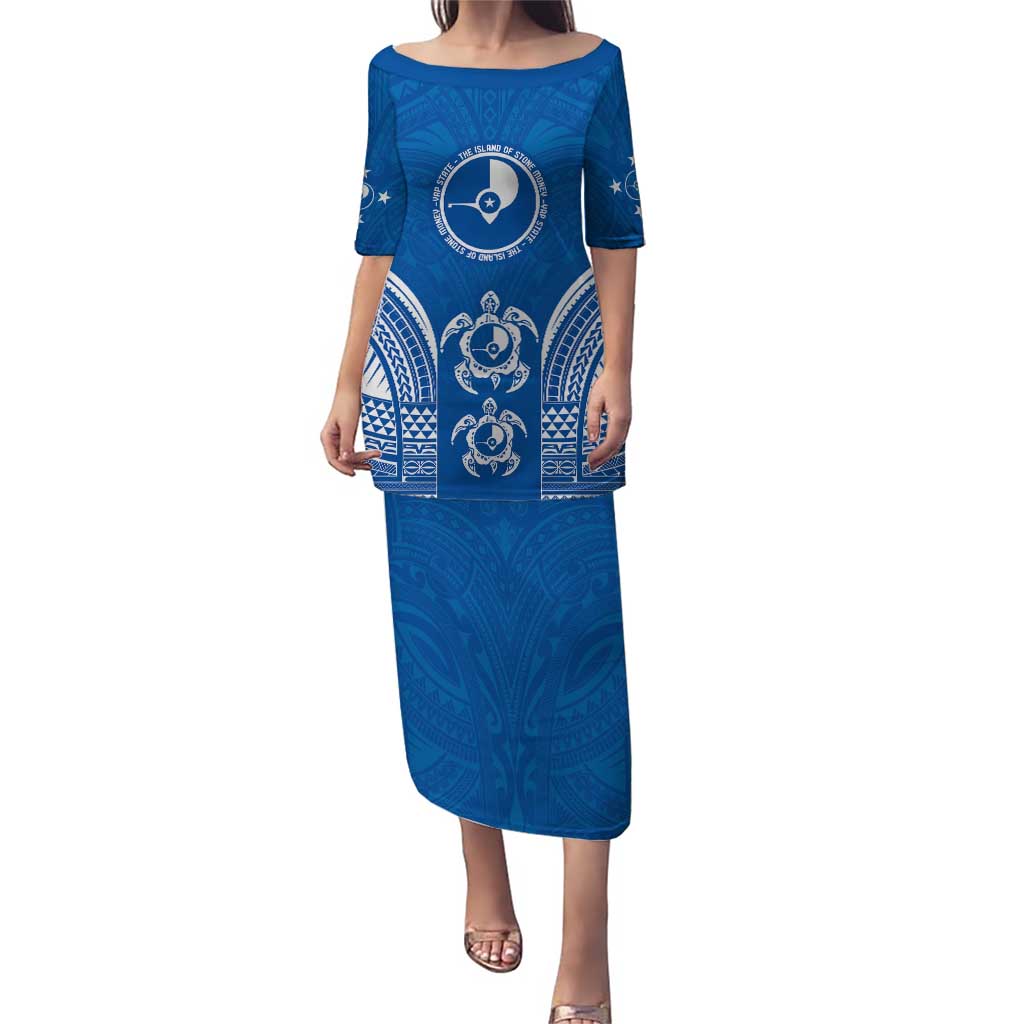 FSM Yap States Puletasi Micronesia Six 9 One Polynesian Tribal Pattern LT9 Long Dress Blue - Polynesian Pride