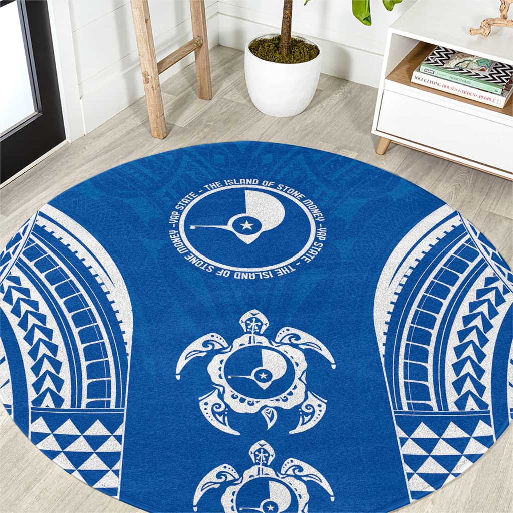 FSM Yap States Round Carpet Micronesia Six 9 One Polynesian Tribal Pattern LT9 Blue - Polynesian Pride