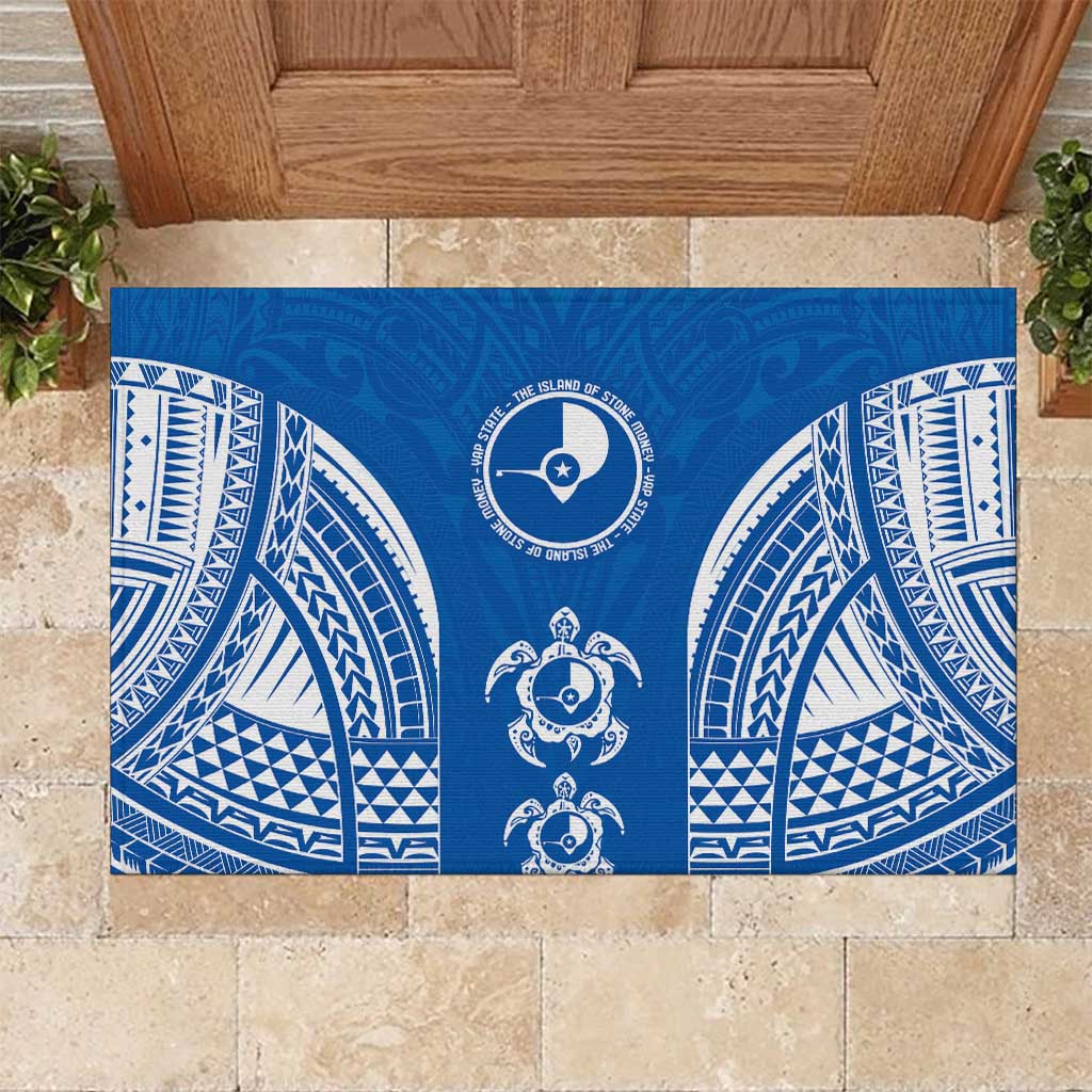 FSM Yap States Rubber Doormat Micronesia Six 9 One Polynesian Tribal Pattern LT9 Blue - Polynesian Pride