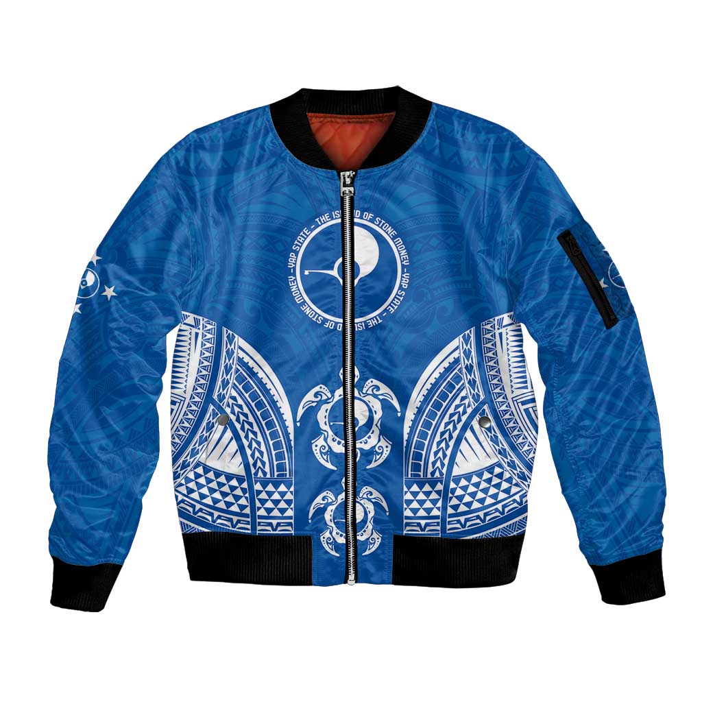 FSM Yap States Sleeve Zip Bomber Jacket Micronesia Six 9 One Polynesian Tribal Pattern LT9 Unisex Blue - Polynesian Pride