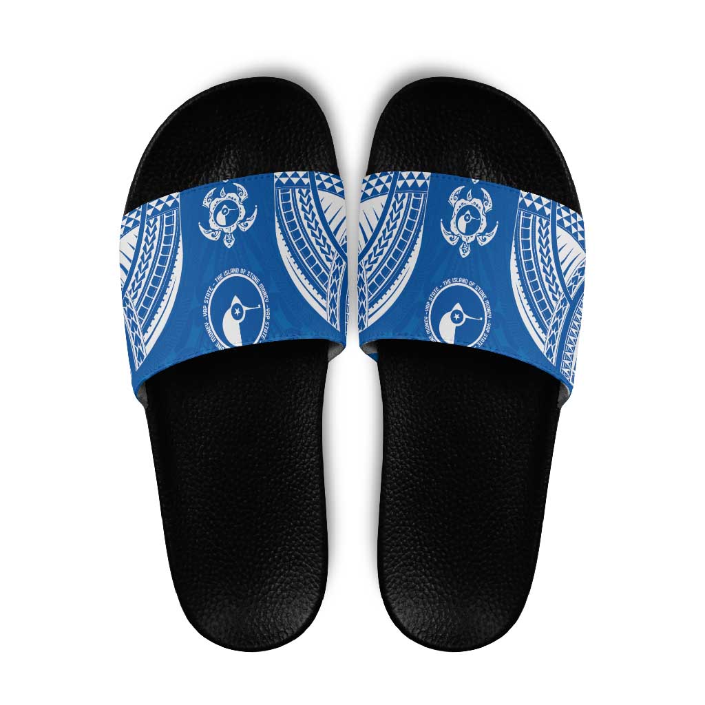 FSM Yap States Slide Sandals Micronesia Six 9 One Polynesian Tribal Pattern LT9 Blue - Polynesian Pride