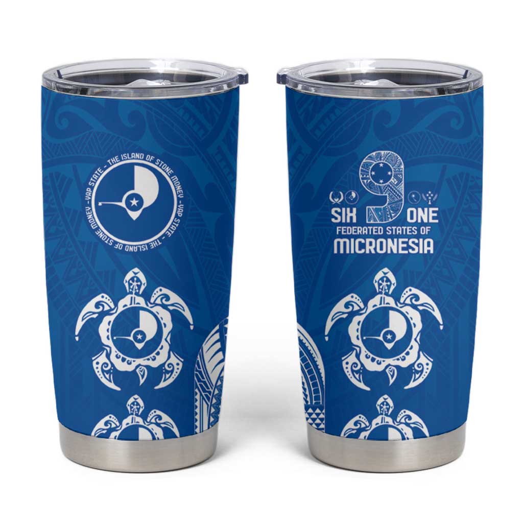 FSM Yap States Tumbler Cup Micronesia Six 9 One Polynesian Tribal Pattern LT9 Blue - Polynesian Pride