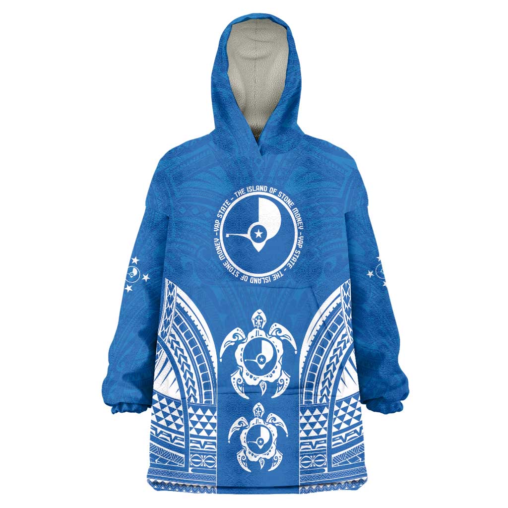 FSM Yap States Wearable Blanket Hoodie Micronesia Six 9 One Polynesian Tribal Pattern LT9 One Size Blue - Polynesian Pride