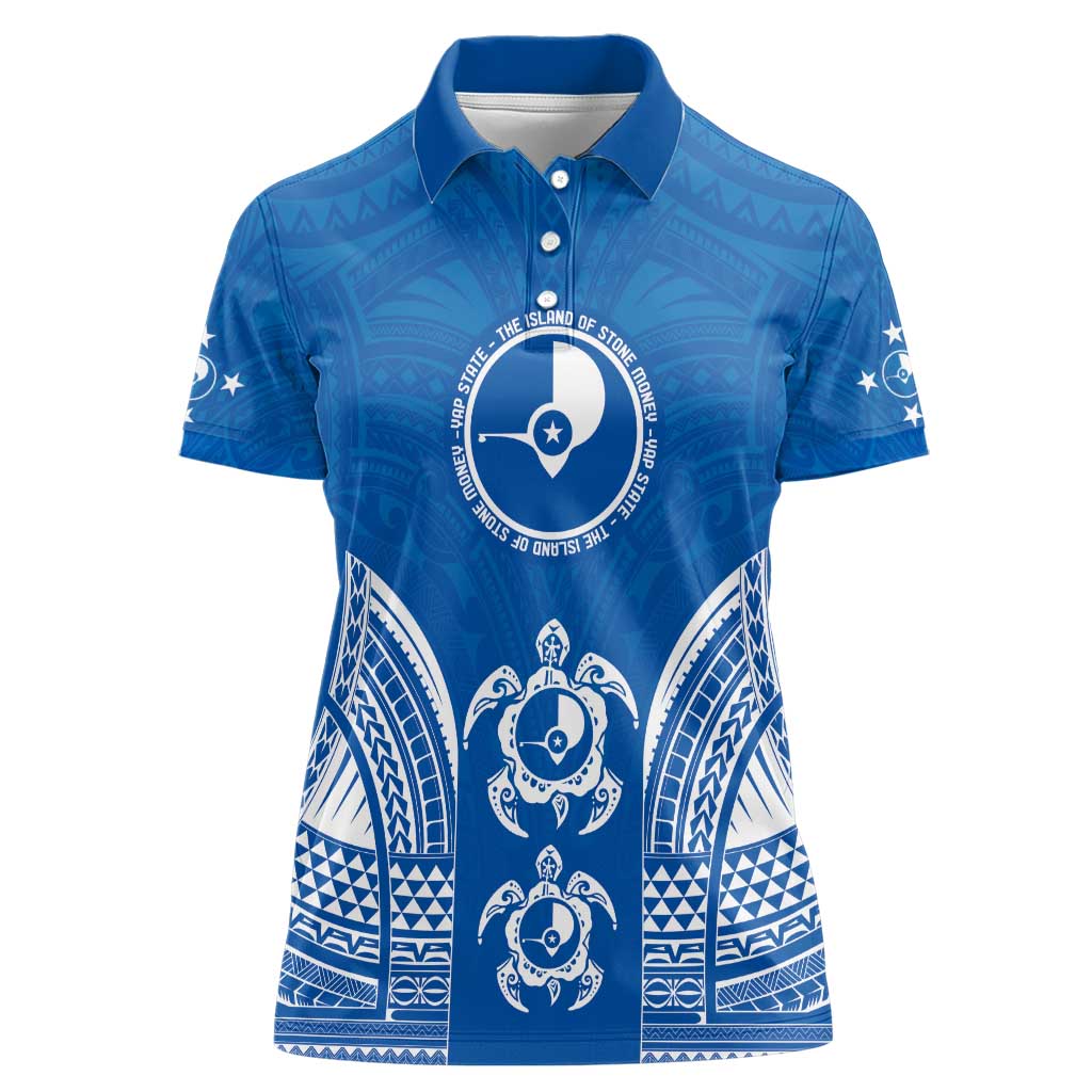FSM Yap States Women Polo Shirt Micronesia Six 9 One Polynesian Tribal Pattern LT9 Female Blue - Polynesian Pride