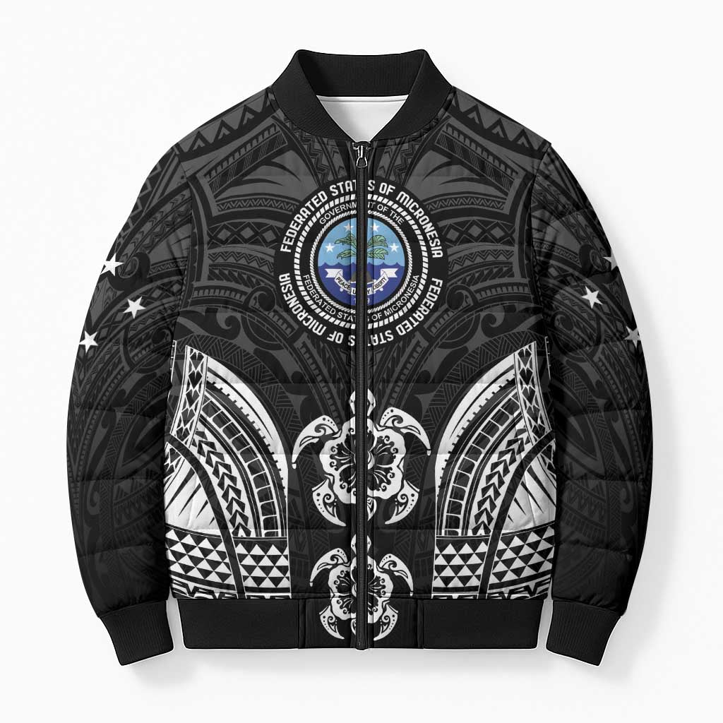FSM Micronesia Six 9 One Bomber Puffer Jacket Polynesian Tribal Pattern LT9 Unisex Black - Polynesian Pride