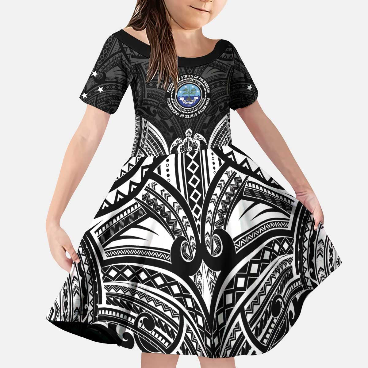 FSM Micronesia Six 9 One Kid Short Sleeve Dress Polynesian Tribal Pattern LT9 KID Black - Polynesian Pride