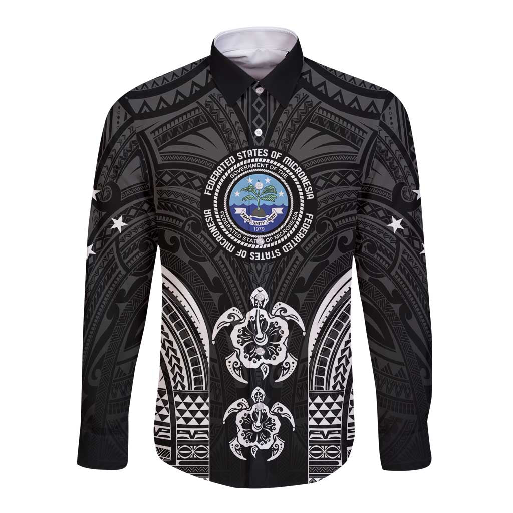 FSM Micronesia Six 9 One Long Sleeve Button Shirt Polynesian Tribal Pattern LT9 Unisex Black - Polynesian Pride