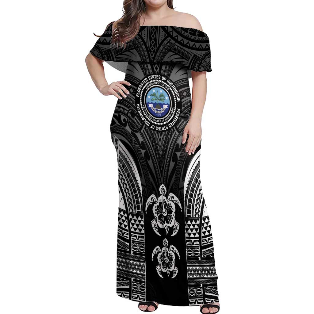 FSM Micronesia Six 9 One Off Shoulder Maxi Dress Polynesian Tribal Pattern LT9 Women Black - Polynesian Pride