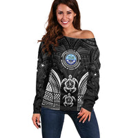 FSM Micronesia Six 9 One Off Shoulder Sweater Polynesian Tribal Pattern LT9 Women Black - Polynesian Pride