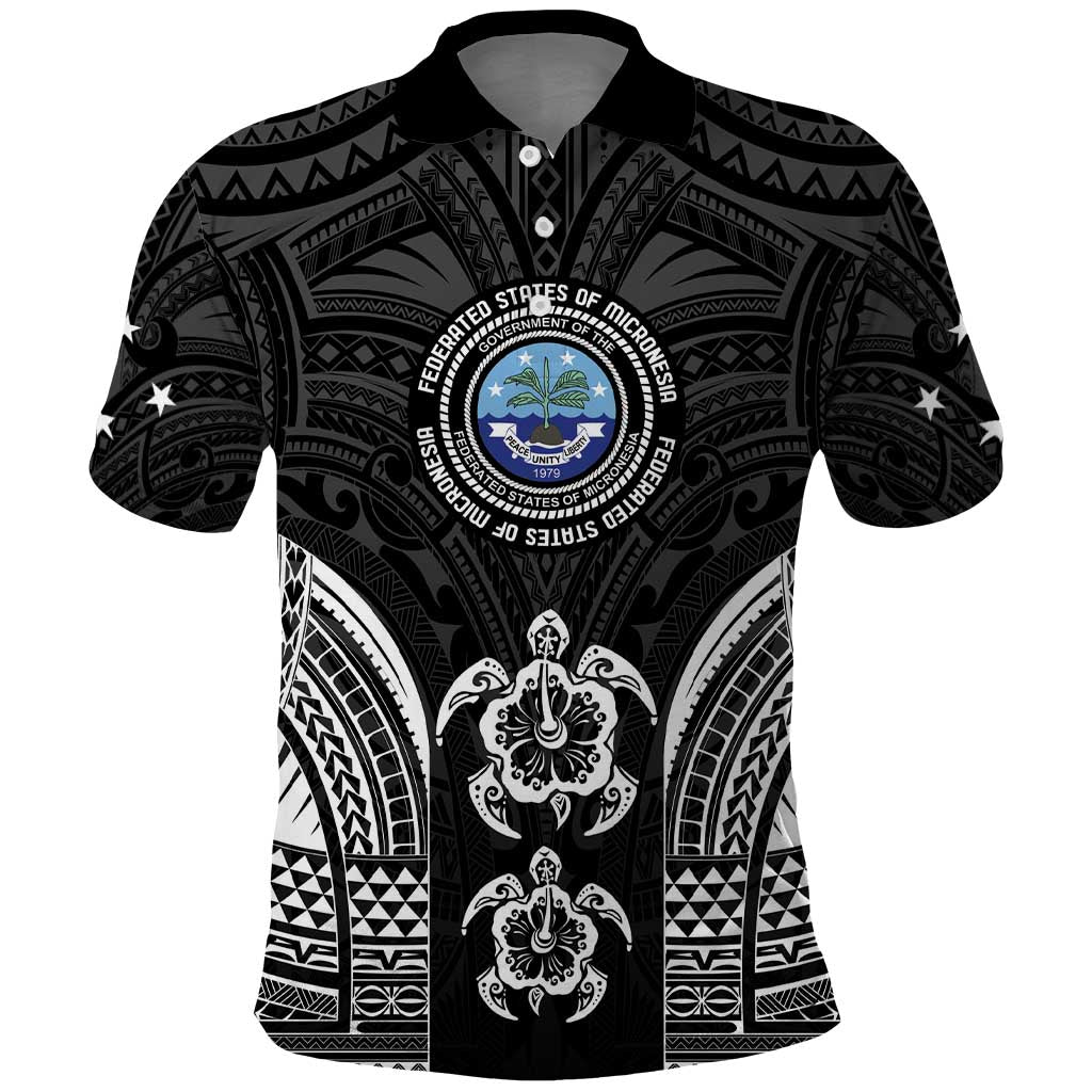 FSM Micronesia Six 9 One Polo Shirt Polynesian Tribal Pattern LT9 Black - Polynesian Pride