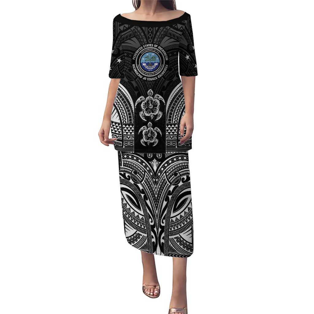 FSM Micronesia Six 9 One Puletasi Polynesian Tribal Pattern LT9 Long Dress Black - Polynesian Pride