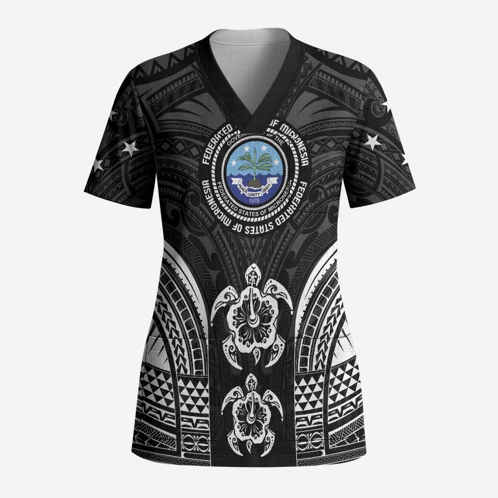 FSM Micronesia Six 9 One Scrub Top Polynesian Tribal Pattern LT9 Adult Black - Polynesian Pride