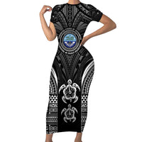 FSM Micronesia Six 9 One Short Sleeve Bodycon Dress Polynesian Tribal Pattern LT9 Long Dress Black - Polynesian Pride