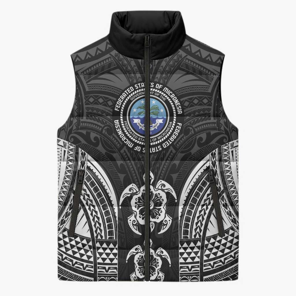 FSM Micronesia Six 9 One Sleeveless Puffer Jacket Polynesian Tribal Pattern LT9 Unisex Black - Polynesian Pride