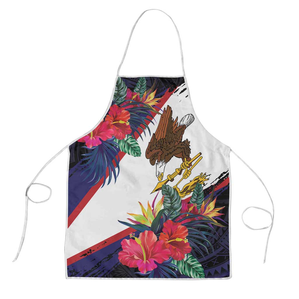 American Samoa Flag Day Since 1900 Apron Samoa Muamua Le Atua Tropical Flowers LT9 Blue - Polynesian Pride