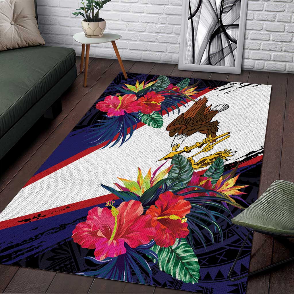 American Samoa Flag Day Since 1900 Area Rug Samoa Muamua Le Atua Tropical Flowers LT9 Blue - Polynesian Pride