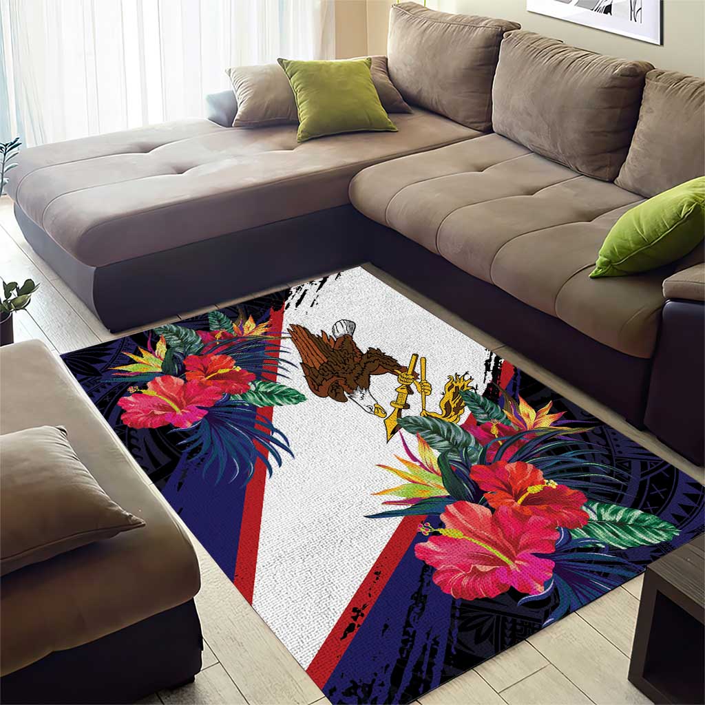 American Samoa Flag Day Since 1900 Area Rug Samoa Muamua Le Atua Tropical Flowers LT9 - Polynesian Pride