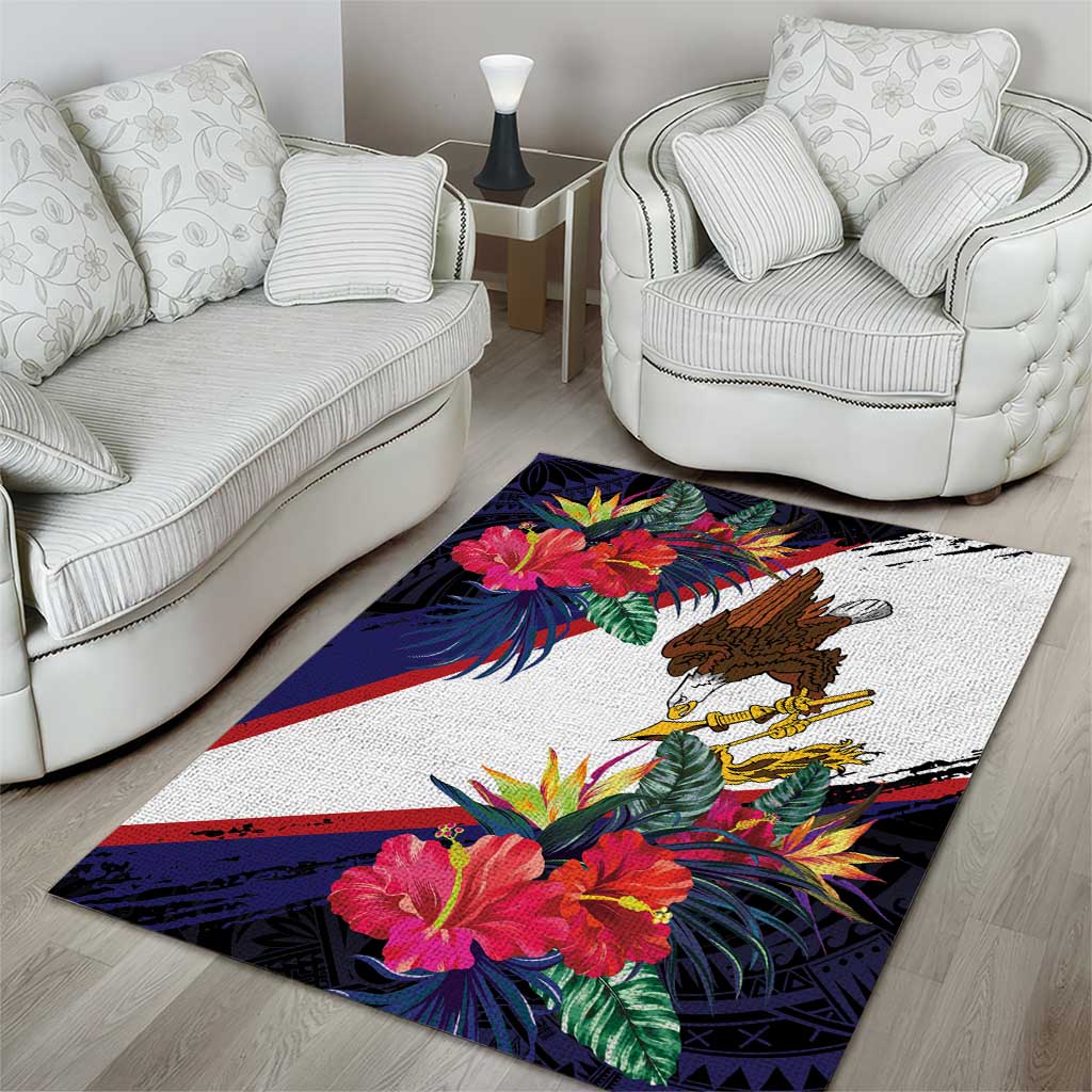 American Samoa Flag Day Since 1900 Area Rug Samoa Muamua Le Atua Tropical Flowers LT9 - Polynesian Pride