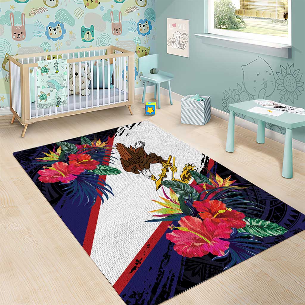 American Samoa Flag Day Since 1900 Area Rug Samoa Muamua Le Atua Tropical Flowers LT9 - Polynesian Pride