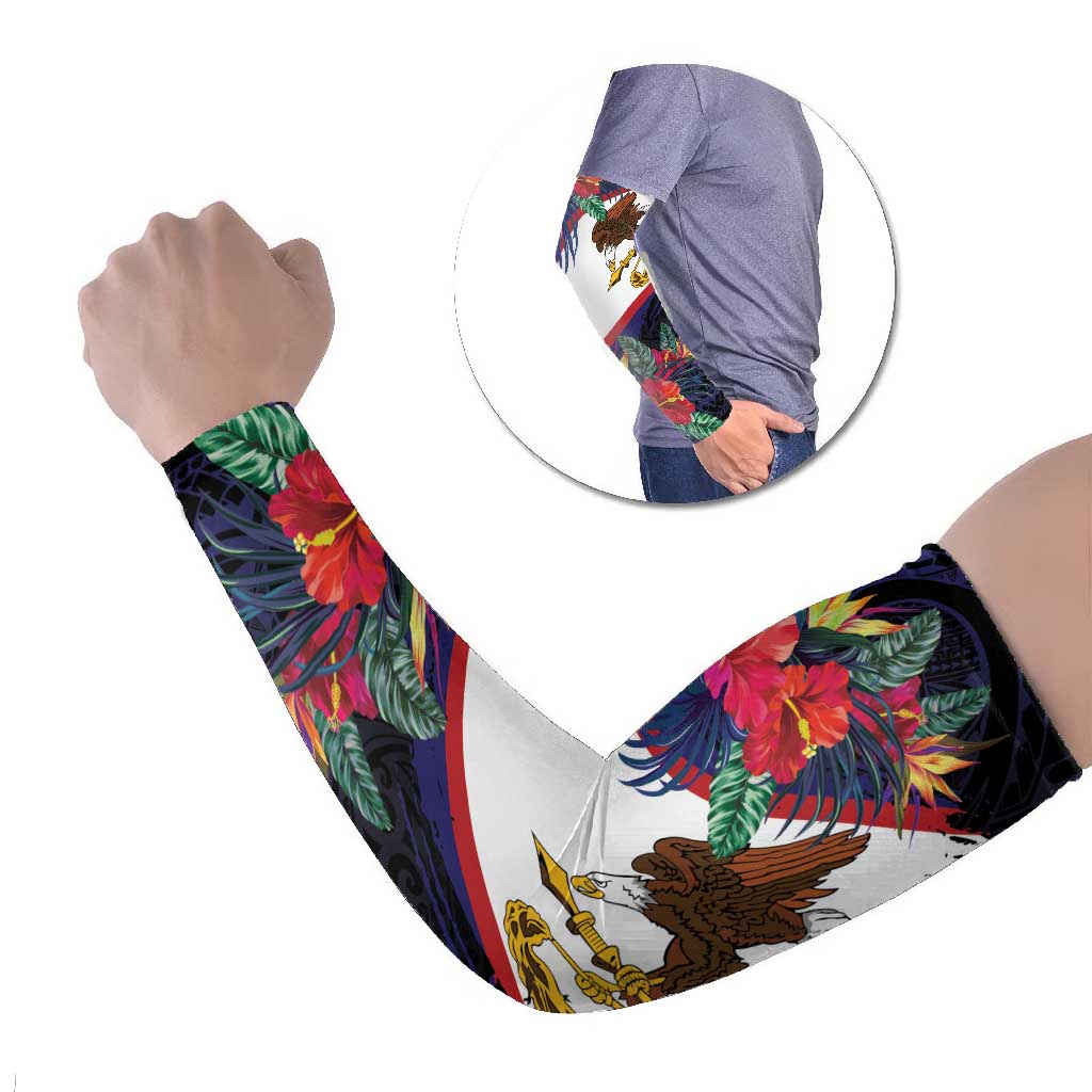 American Samoa Flag Day Since 1900 Arm Sleeves Samoa Muamua Le Atua Tropical Flowers LT9 Set of 2 Blue - Polynesian Pride