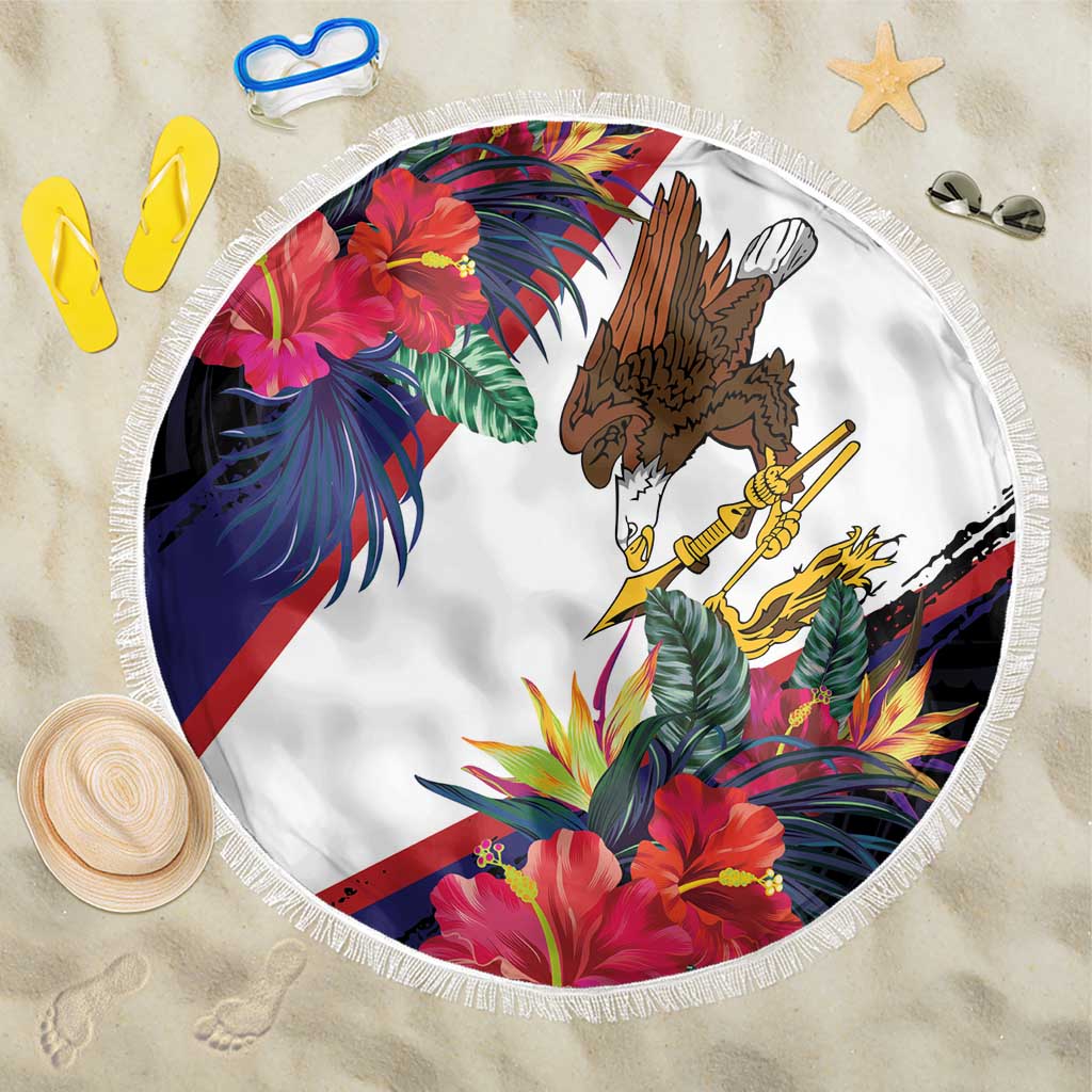 American Samoa Flag Day Since 1900 Beach Blanket Samoa Muamua Le Atua Tropical Flowers LT9 One Size 150cm Blue - Polynesian Pride