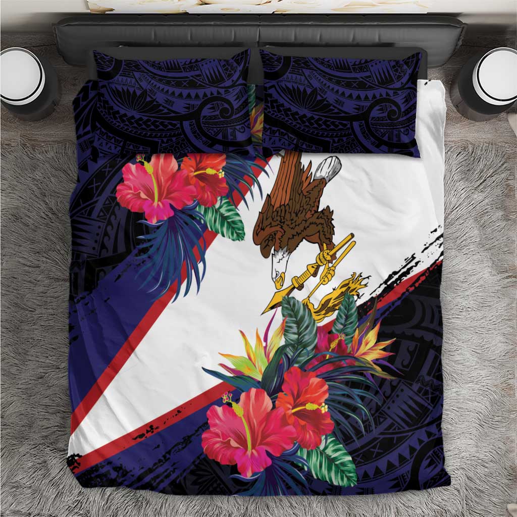 American Samoa Flag Day Since 1900 Bedding Set Samoa Muamua Le Atua Tropical Flowers LT9 Blue - Polynesian Pride