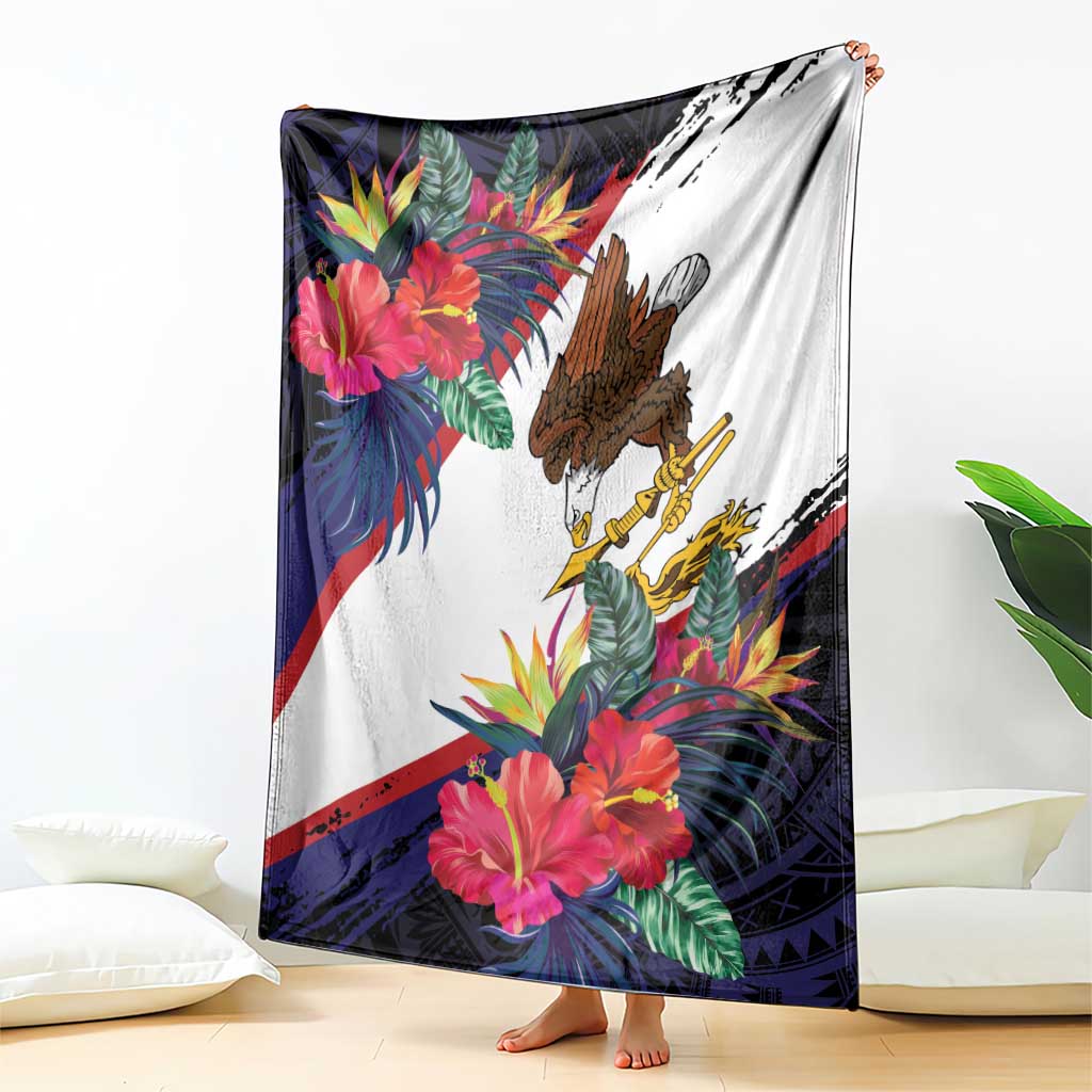 American Samoa Flag Day Since 1900 Blanket Samoa Muamua Le Atua Tropical Flowers LT9 - Polynesian Pride