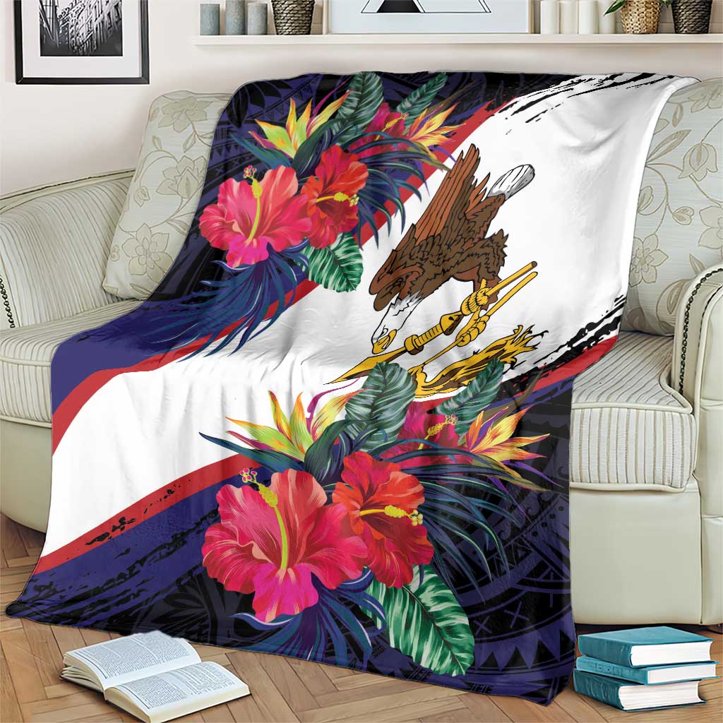American Samoa Flag Day Since 1900 Blanket Samoa Muamua Le Atua Tropical Flowers LT9 - Polynesian Pride
