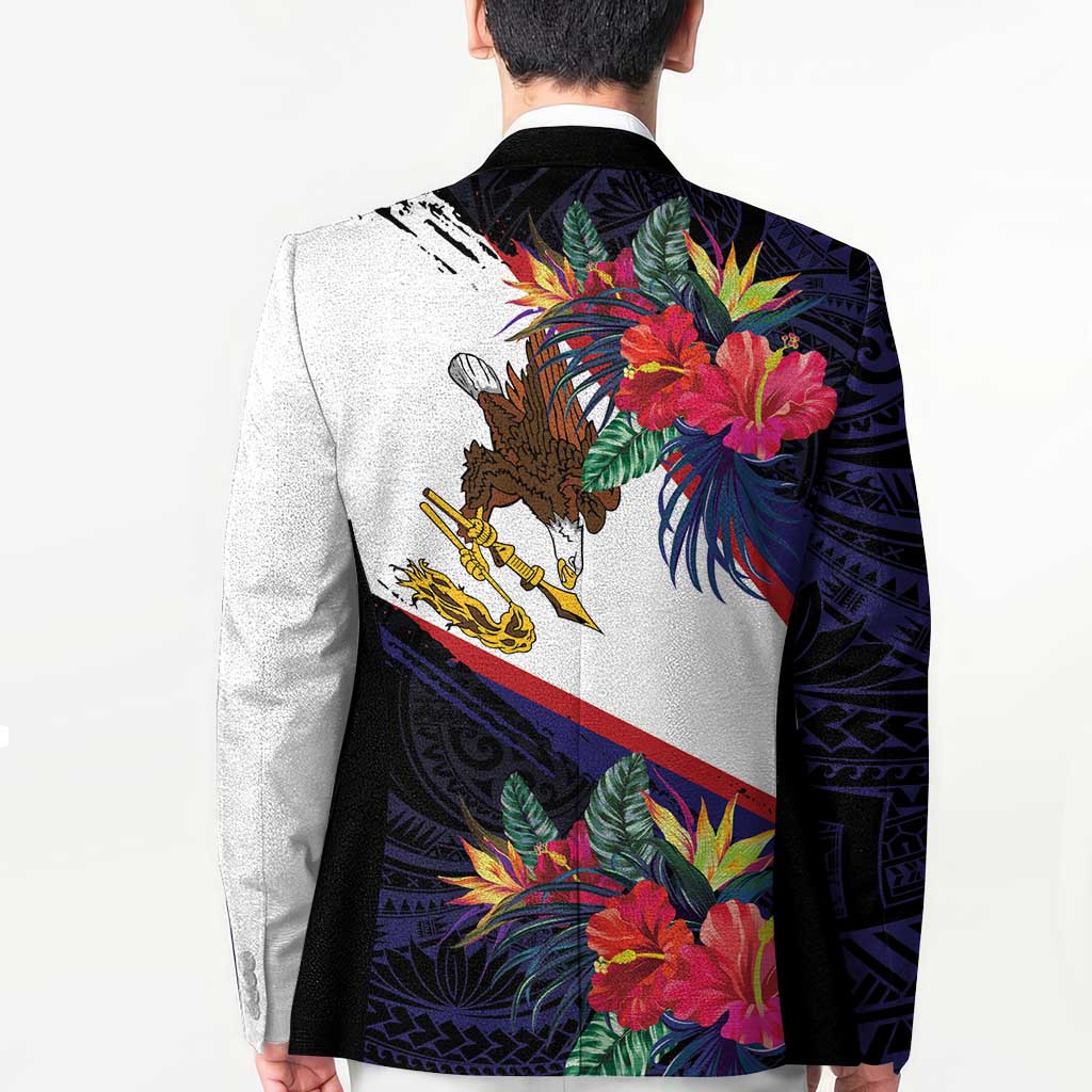 American Samoa Flag Day Since 1900 Blazer Samoa Muamua Le Atua Tropical Flowers LT9 - Polynesian Pride