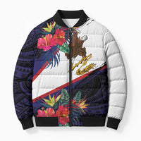 American Samoa Flag Day Since 1900 Bomber Puffer Jacket Samoa Muamua Le Atua Tropical Flowers LT9 Unisex Blue - Polynesian Pride