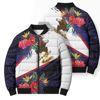 American Samoa Flag Day Since 1900 Bomber Puffer Jacket Samoa Muamua Le Atua Tropical Flowers LT9 - Polynesian Pride