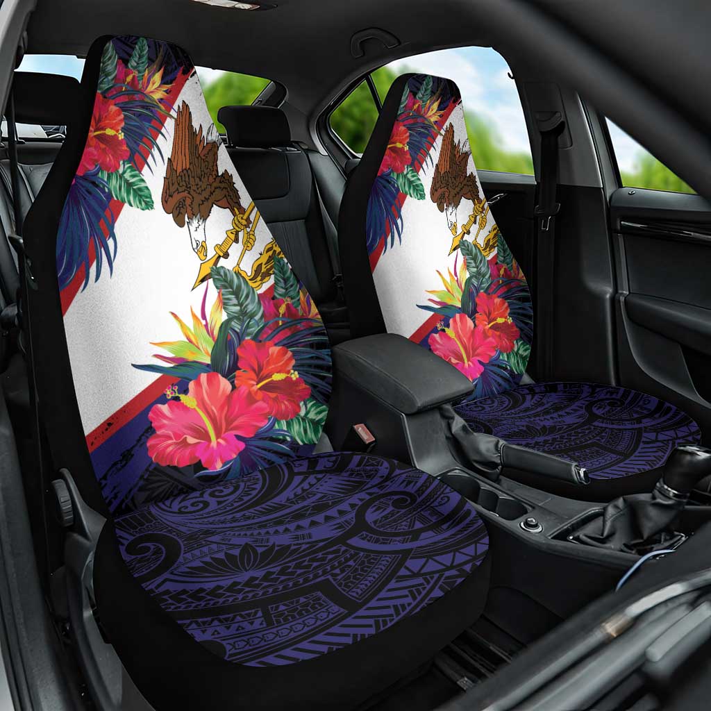 American Samoa Flag Day Since 1900 Car Seat Cover Samoa Muamua Le Atua Tropical Flowers LT9 One Size Blue - Polynesian Pride