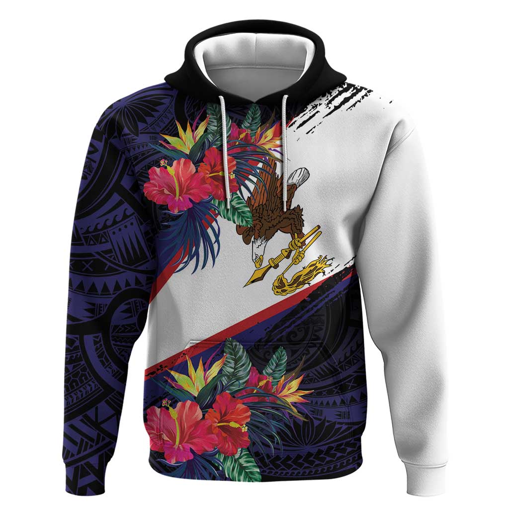 American Samoa Flag Day Since 1900 Hoodie Samoa Muamua Le Atua Tropical Flowers LT9 Pullover Hoodie Blue - Polynesian Pride